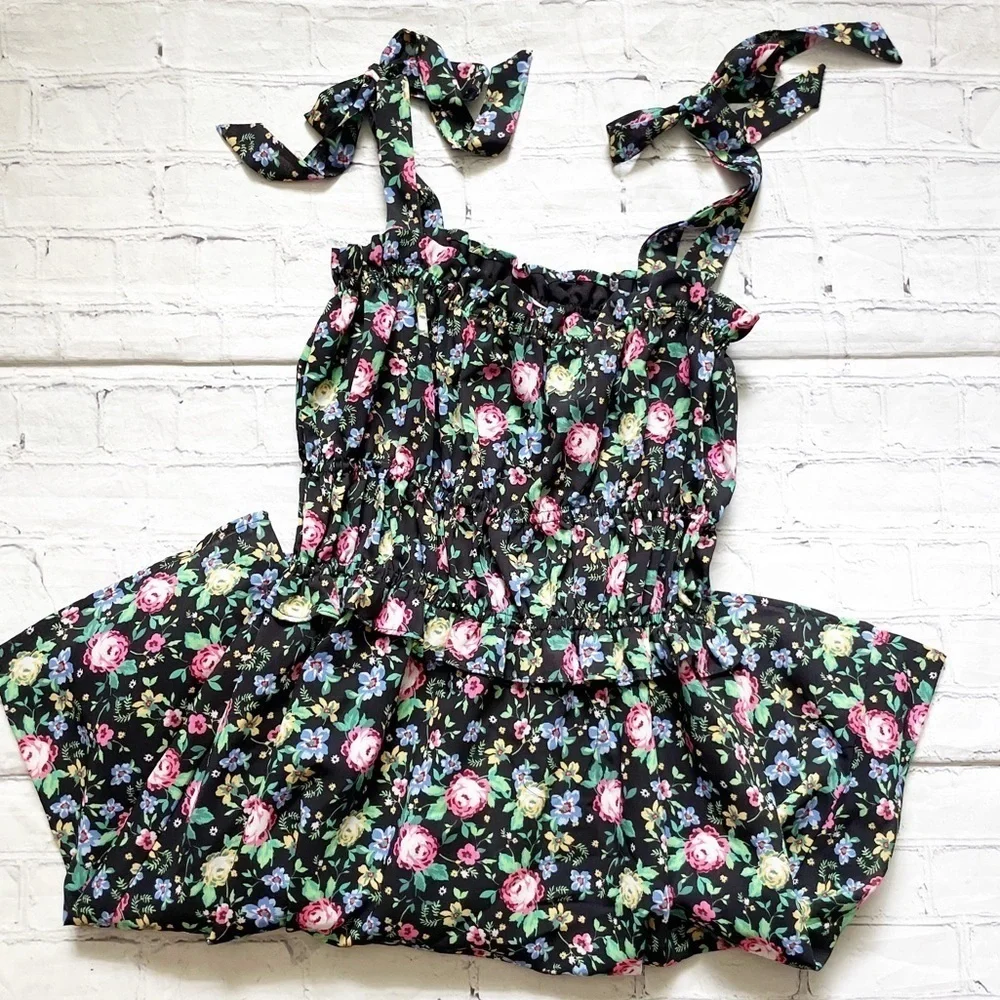 GB Gianni Bini Black & Floral Smocked Mini Dress